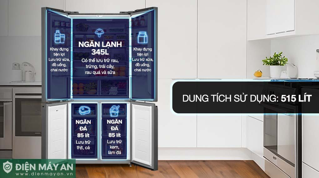 Tủ Lạnh Toshiba Inverter 515 Lít Multi Door GR-RF677WI-PGV(22)-XK - dung tích sử dụng